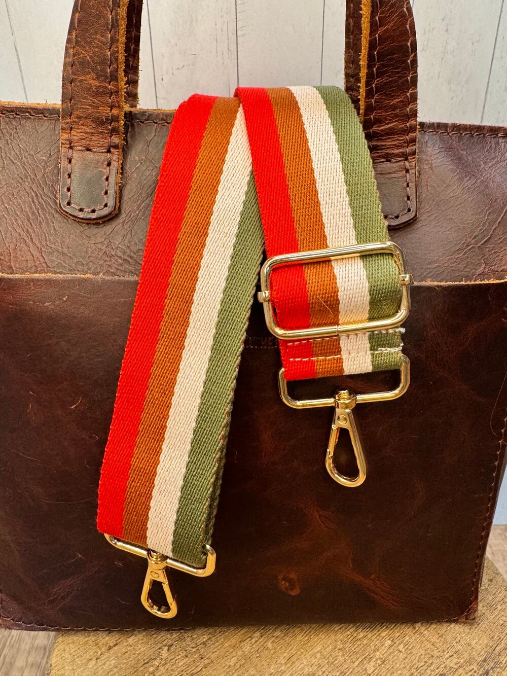 Stripes Red Green Brown Purse Strap Wide Crossbody Bag Strap Boho Purse Strap